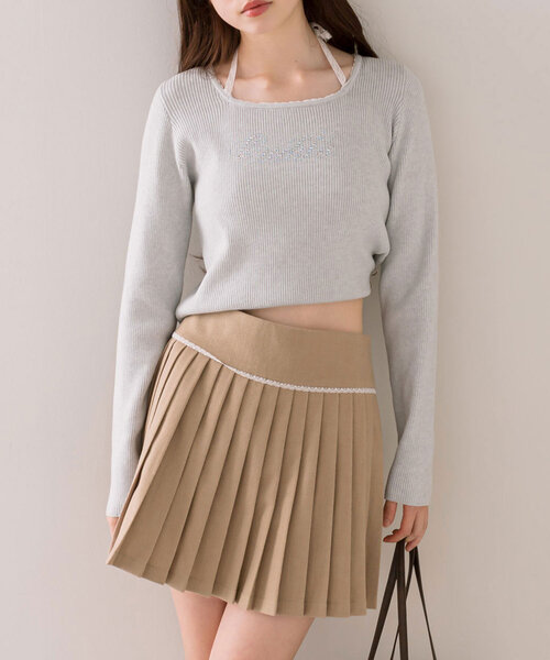 OLIVE des OLIVE（オリーブデオリーブ）の「ヨークレースミニプリーツスカート（スカート・レディース・ベージュ/チャコールグレー/オフホワイト・FREE）」の6枚目の写真