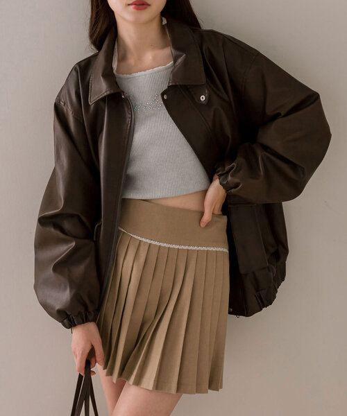 OLIVE des OLIVE（オリーブデオリーブ）の「ヨークレースミニプリーツスカート（スカート・レディース・ベージュ/チャコールグレー/オフホワイト・FREE）」の7枚目の写真