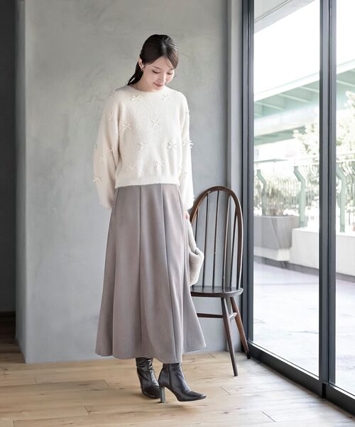 リボンモチーフ付きフェザーニットプルオーバー（ニット/セーター