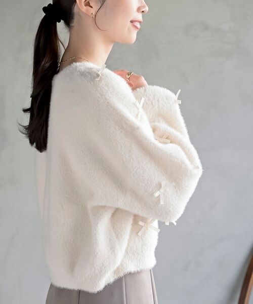 リボンモチーフ付きフェザーニットプルオーバー（ニット/セーター