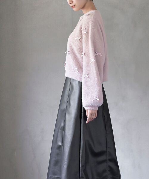 リボンモチーフ付きフェザーニットプルオーバー（ニット/セーター