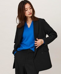 m.f.editorial（エムエフエディトリアル）の「【表地ストレッチ ウォッシャブル UV】カット】m.f.エディトリアル レディース 黒無地ダブルジャケット(セットアップ可能)（スーツジャケット・レディース）」