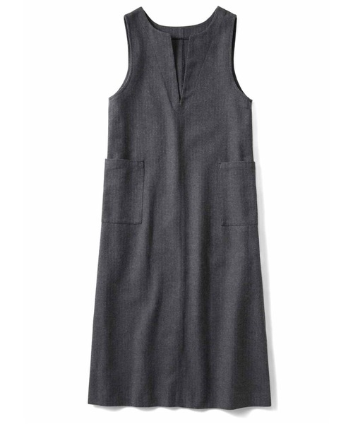 Live in comfort（リブインコンフォート）の「リブ　イン　コンフォート　オールマイティーに着まわせる　大人のきれいめヘリンボーン柄ジャンパースカート〈グレー〉（ジャンパースカート・レディース・グレー・LL/L/M/MP/4L/3L/S）」の3枚目の写真