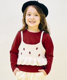 apres les cours | さくらんぼ・いちご刺繍ビスチェ＆長袖Tシャツセット(Tシャツ/カットソー)