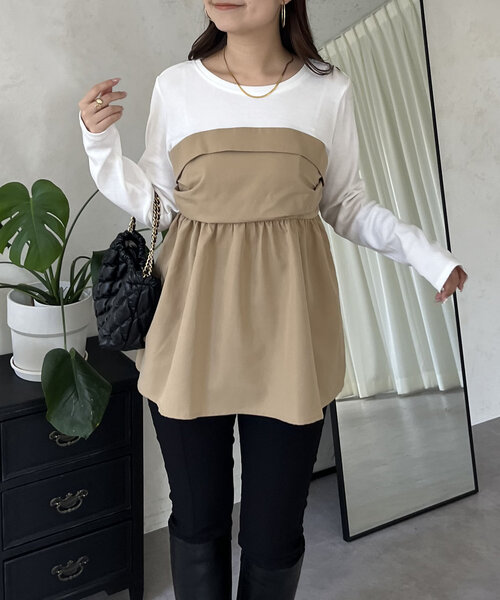prose verse(プロズヴェール)の「ペプラムビスチェドッキングリブトップス(Tシャツ/カットソー・レディース・チャコールグレー/オフホワイト・LARGE/MEDIUM)」の16枚目の写真