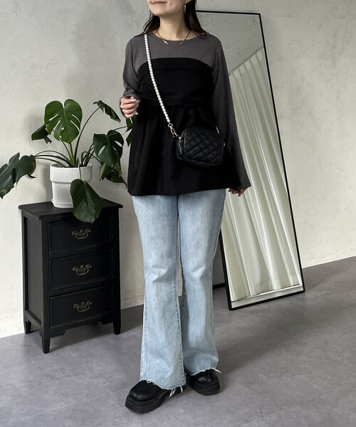 prose verse(プロズヴェール)の「ペプラムビスチェドッキングリブトップス(Tシャツ/カットソー・レディース・チャコールグレー/オフホワイト・LARGE/MEDIUM)」の6枚目の写真