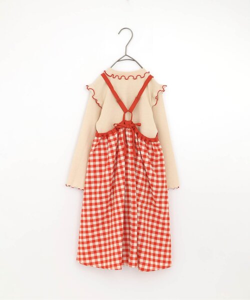 p.premier（ピードットプルミエ）の「【ジュニア対応】ギンガムチェックワンピース&メロウトップスセット（ワンピース・キッズ・ブラック/グリーン/レッド・90/100/110/120/130/140/80）」の12枚目の写真