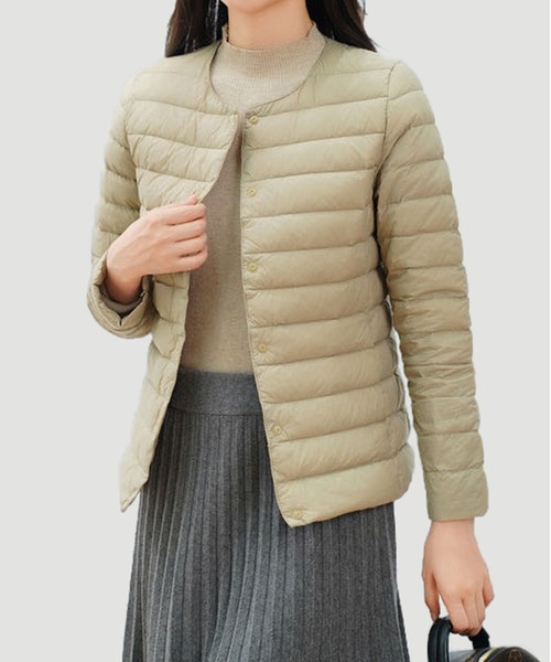 セール】軽量 2WAY クルーネック Vネック ダウンジャケット 収納袋付き