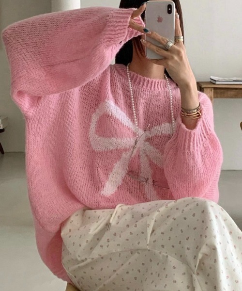 Vipoa(ヴィポア)の「front ribbon thin sweater(ニット/セーター・レディース・ブラック/ピンク/グリーン/ホワイト・FREE)」の19枚目の写真
