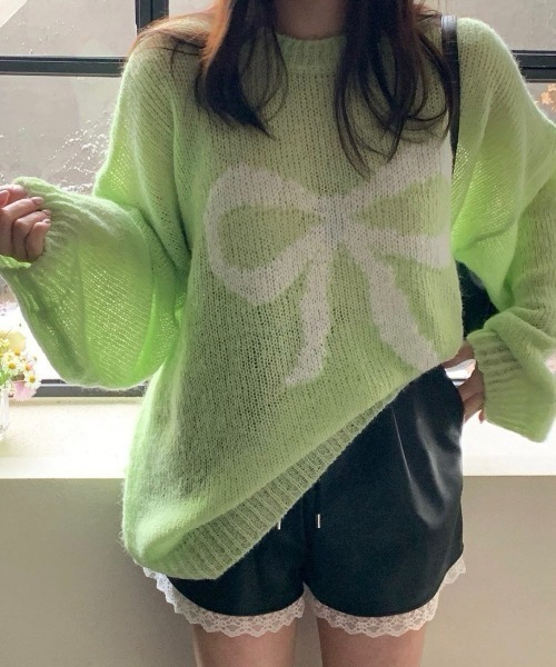 Vipoa(ヴィポア)の「front ribbon thin sweater(ニット/セーター・レディース・ブラック/ピンク/グリーン/ホワイト・FREE)」の16枚目の写真