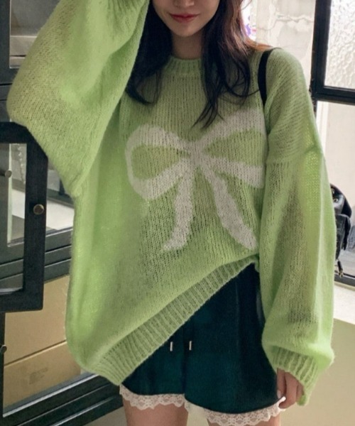 Vipoa(ヴィポア)の「front ribbon thin sweater(ニット/セーター・レディース・ブラック/ピンク/グリーン/ホワイト・FREE)」の15枚目の写真