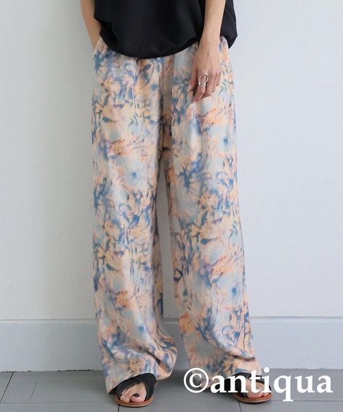 antiqua(アンティカ)の「水彩柄ストレートパンツ(その他パンツ・レディース・ピンク系その他/オレンジ・M/L)」の1枚目の写真