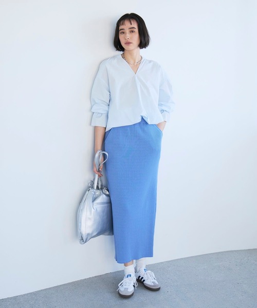 BAYFLOW（ベイフロー）の「[高い伸縮性で動きやすい]リブスカート（スカート・レディース・イエロー/ブルー/ブラック/アイボリー・SMALL/MEDIUM）」の6枚目の写真