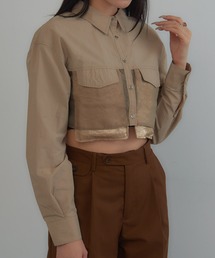 【MAGASIN DE MODE Onjna】Organdy metal pocket short shirts / オーガンジーメタルポケットショートシャツ trc