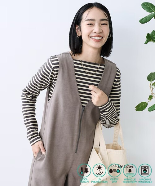 FREAK'S STORE(フリークスストア)の「接触冷感/UV リネンタッチ オールインワン/リネンタッチ サロペット(つなぎ/オールインワン・レディース・グレー/ベージュ/ブラック・フリ-)」の2枚目の写真