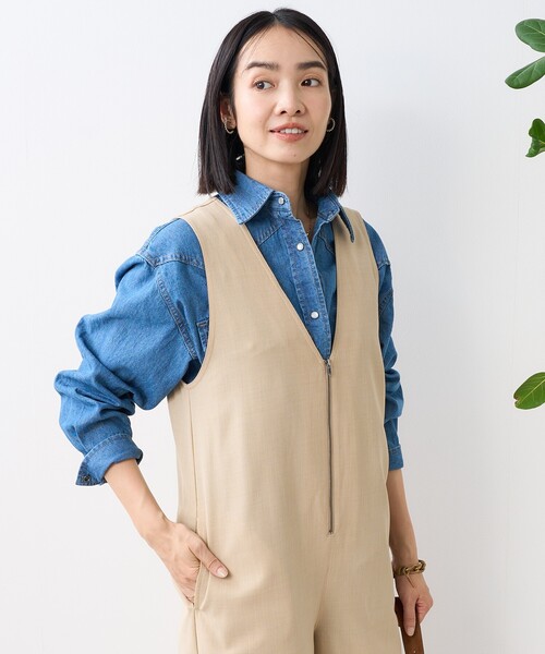 FREAK'S STORE(フリークスストア)の「接触冷感/UV リネンタッチ オールインワン/リネンタッチ サロペット(つなぎ/オールインワン・レディース・グレー/ベージュ/ブラック・フリ-)」の5枚目の写真