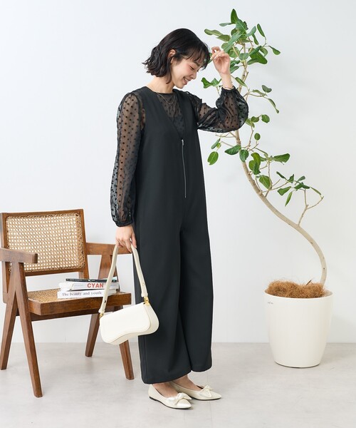 FREAK'S STORE(フリークスストア)の「接触冷感/UV リネンタッチ オールインワン/リネンタッチ サロペット(つなぎ/オールインワン・レディース・グレー/ベージュ/ブラック・フリ-)」の11枚目の写真