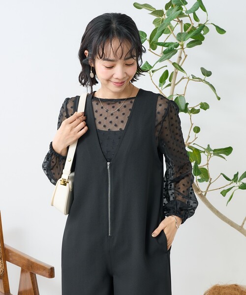 FREAK'S STORE(フリークスストア)の「接触冷感/UV リネンタッチ オールインワン/リネンタッチ サロペット(つなぎ/オールインワン・レディース・グレー/ベージュ/ブラック・フリ-)」の12枚目の写真