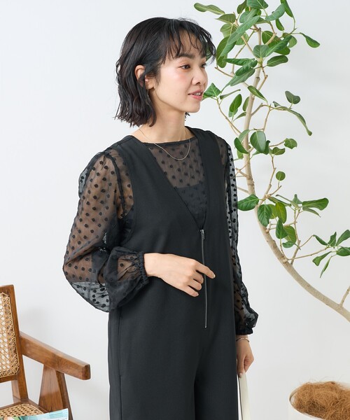 FREAK'S STORE(フリークスストア)の「接触冷感/UV リネンタッチ オールインワン/リネンタッチ サロペット(つなぎ/オールインワン・レディース・グレー/ベージュ/ブラック・フリ-)」の15枚目の写真