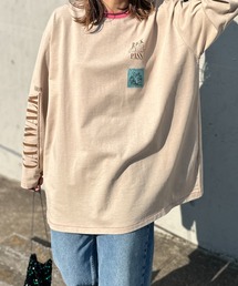 Vintageライク CATネーム 袖ロゴ リンガーロンT