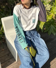 Vintageライク CATネーム 袖ロゴ リンガーロンT