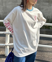 Vintageライク CATネーム 袖ロゴ リンガーロンT