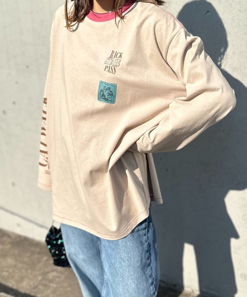 mi via loca（ミヴィアロカ）の「Vintageライク CATネーム 袖ロゴ リンガーロンT（Tシャツ/カットソー・レディース・ベージュ/オフホワイト/ホワイト系その他・FREE）」の9枚目の写真
