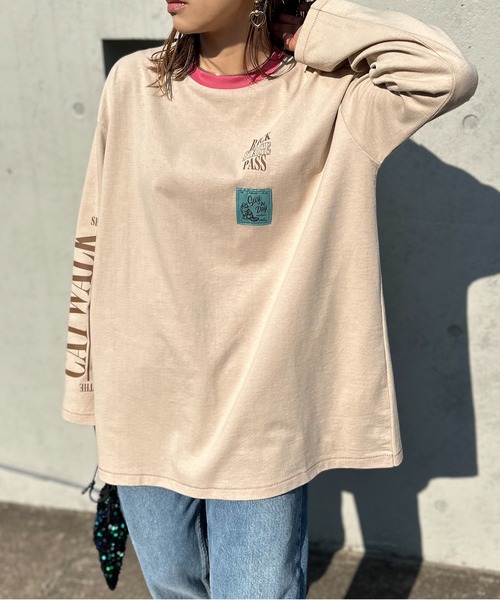 mi via loca（ミヴィアロカ）の「Vintageライク CATネーム 袖ロゴ リンガーロンT（Tシャツ/カットソー・レディース・ベージュ/オフホワイト/ホワイト系その他・FREE）」の13枚目の写真