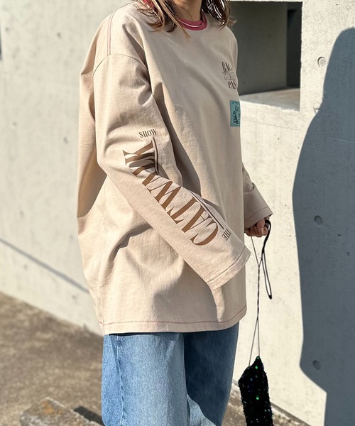 mi via loca（ミヴィアロカ）の「Vintageライク CATネーム 袖ロゴ リンガーロンT（Tシャツ/カットソー・レディース・ベージュ/オフホワイト/ホワイト系その他・FREE）」の10枚目の写真