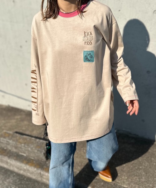mi via loca（ミヴィアロカ）の「Vintageライク CATネーム 袖ロゴ リンガーロンT（Tシャツ/カットソー・レディース・ベージュ/オフホワイト/ホワイト系その他・FREE）」の7枚目の写真