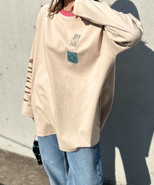 mi via loca（ミヴィアロカ）の「Vintageライク CATネーム 袖ロゴ リンガーロンT（Tシャツ/カットソー・レディース・ベージュ/オフホワイト/ホワイト系その他・FREE）」の12枚目の写真