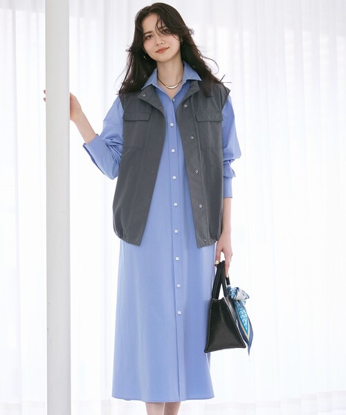23区（ニジュウサンク）の「【SLOW/一部店舗限定】タンブラーコットンブロード シャツワンピース（シャツワンピース・レディース・ホワイト系/ダルブルー系/ブルー系・38）」の2枚目の写真