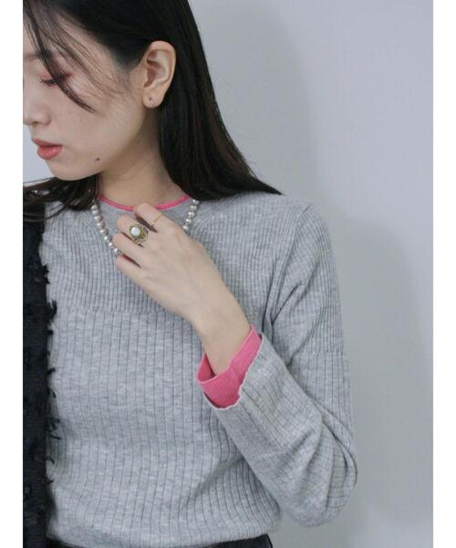 Samansa Mos2 blue（サマンサモスモスブルー）の「◎配色リブニットプルオーバー（ニット/セーター・レディース・オフホワイト/グレー/ブラック・F）」の3枚目の写真