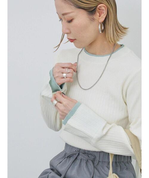 Samansa Mos2 blue（サマンサモスモスブルー）の「◎配色リブニットプルオーバー（ニット/セーター・レディース・オフホワイト/グレー/ブラック・F）」の2枚目の写真