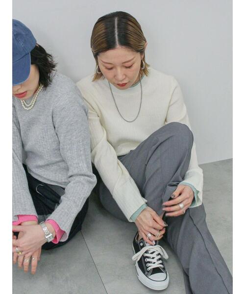 Samansa Mos2 blue（サマンサモスモスブルー）の「◎配色リブニットプルオーバー（ニット/セーター・レディース・オフホワイト/グレー/ブラック・F）」の4枚目の写真