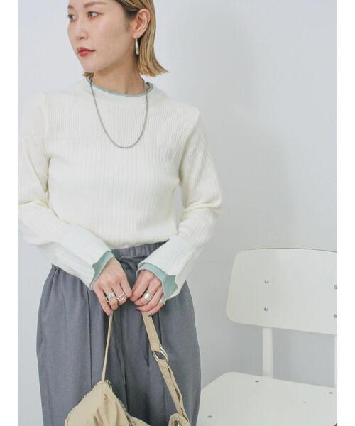 Samansa Mos2 blue（サマンサモスモスブルー）の「◎配色リブニットプルオーバー（ニット/セーター・レディース・オフホワイト/グレー/ブラック・F）」の5枚目の写真
