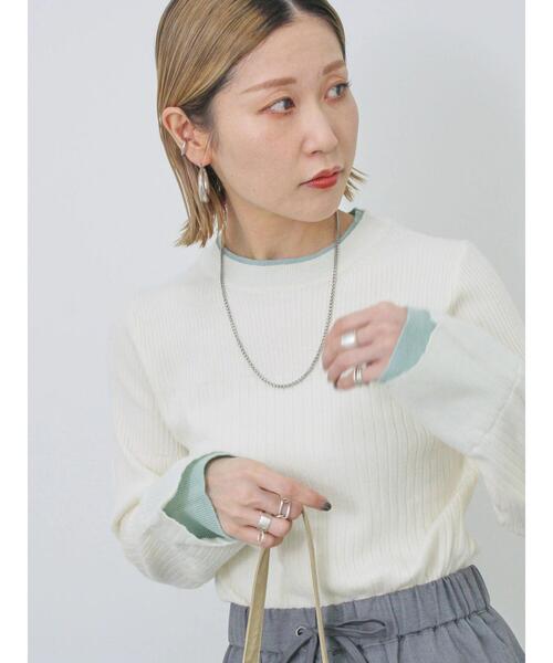 Samansa Mos2 blue（サマンサモスモスブルー）の「◎配色リブニットプルオーバー（ニット/セーター・レディース・オフホワイト/グレー/ブラック・F）」の16枚目の写真