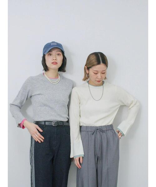 Samansa Mos2 blue（サマンサモスモスブルー）の「◎配色リブニットプルオーバー（ニット/セーター・レディース・オフホワイト/グレー/ブラック・F）」の9枚目の写真