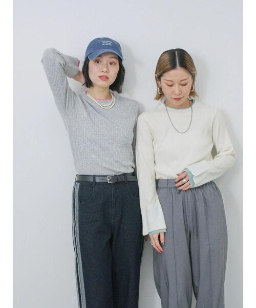 Samansa Mos2 blue（サマンサモスモスブルー）の「◎配色リブニットプルオーバー（ニット/セーター・レディース・オフホワイト/グレー/ブラック・F）」の11枚目の写真