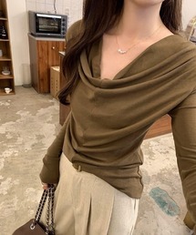 ドレープネック＆オフショルダー 2wayカシュクールTシャツ
