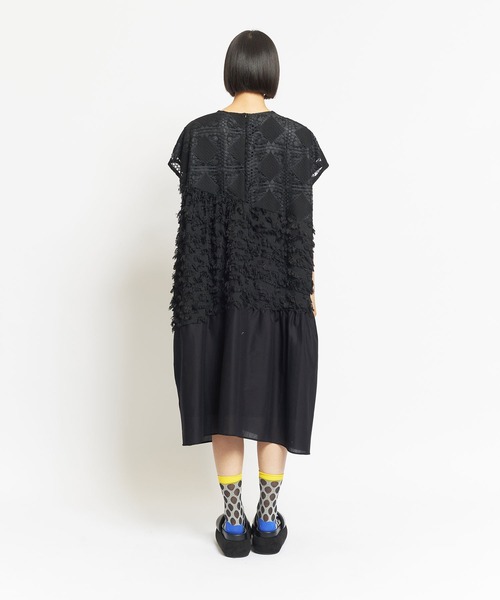 ワンピース CODE DESIGN GATHER ONE-PIECE Gingham check】modernist switching gather Onepiece コットン