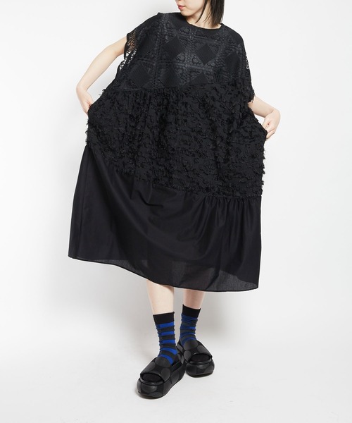 bubbles レースギャザーワンピース ブラック M オンライン完売色 新作 セール】ブッシ―カットJQ ギャザーワンピース（ワンピース