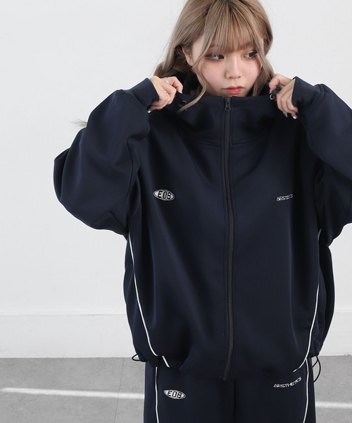 ZIP FIVE（ジップファイブ）の「【ZIP FIVE】 ドローコード内蔵 エステル ジャージ パイピング トラック フード ジップパーカー / トラックジャケット（ジャージ・メンズ・ネイビー/ブラック/チャコール・MEDIUM/LARGE/X-LARGE）」の3枚目の写真