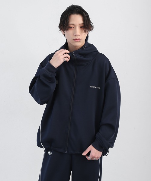 ZIP FIVE（ジップファイブ）の「【ZIP FIVE】 ドローコード内蔵 エステル ジャージ パイピング トラック フード ジップパーカー / トラックジャケット（ジャージ・メンズ・ネイビー/ブラック/チャコール・MEDIUM/LARGE/X-LARGE）」の21枚目の写真