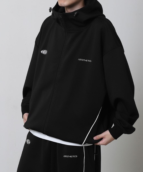 ZIP FIVE（ジップファイブ）の「【ZIP FIVE】 ドローコード内蔵 エステル ジャージ パイピング トラック フード ジップパーカー / トラックジャケット（ジャージ・メンズ・ネイビー/ブラック/チャコール・MEDIUM/LARGE/X-LARGE）」の10枚目の写真