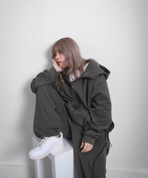 ZIP FIVE（ジップファイブ）の「【ZIP FIVE】 ドローコード内蔵 エステル ジャージ パイピング トラック フード ジップパーカー / トラックジャケット（ジャージ・メンズ・ネイビー/ブラック/チャコール・MEDIUM/LARGE/X-LARGE）」の19枚目の写真