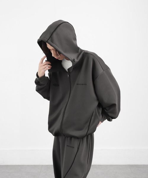 ZIP FIVE（ジップファイブ）の「【ZIP FIVE】 ドローコード内蔵 エステル ジャージ パイピング トラック フード ジップパーカー / トラックジャケット（ジャージ・メンズ・ネイビー/ブラック/チャコール・MEDIUM/LARGE/X-LARGE）」の13枚目の写真