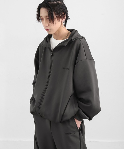 ZIP FIVE（ジップファイブ）の「【ZIP FIVE】 ドローコード内蔵 エステル ジャージ パイピング トラック フード ジップパーカー / トラックジャケット（ジャージ・メンズ・ネイビー/ブラック/チャコール・MEDIUM/LARGE/X-LARGE）」の12枚目の写真