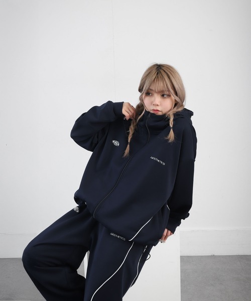 ZIP FIVE（ジップファイブ）の「【ZIP FIVE】 ドローコード内蔵 エステル ジャージ パイピング トラック フード ジップパーカー / トラックジャケット（ジャージ・メンズ・ネイビー/ブラック/チャコール・MEDIUM/LARGE/X-LARGE）」の5枚目の写真