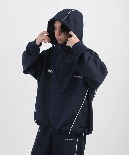 ZIP FIVE（ジップファイブ）の「【ZIP FIVE】 ドローコード内蔵 エステル ジャージ パイピング トラック フード ジップパーカー / トラックジャケット（ジャージ・メンズ・ネイビー/ブラック/チャコール・MEDIUM/LARGE/X-LARGE）」の20枚目の写真